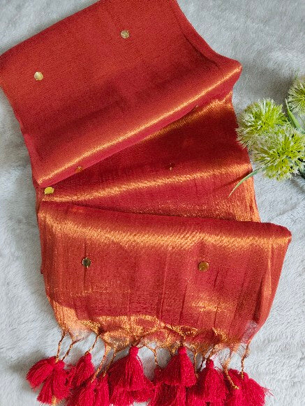 Orange Shimmer Tissue Saree With Chumki