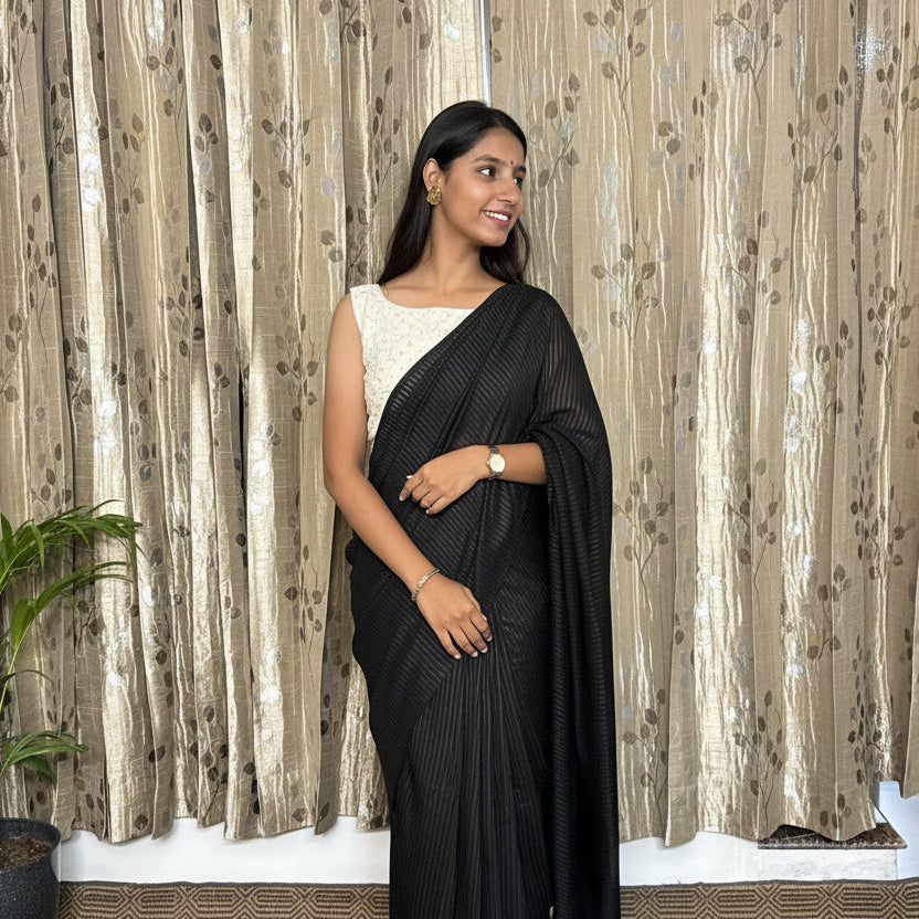 Black Striped Cotton Saree