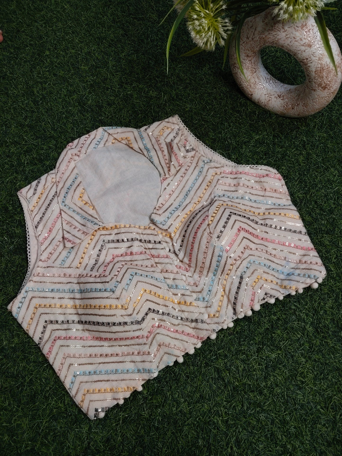 Khadi Cotton Blouse With Multicolour Embroidery Work