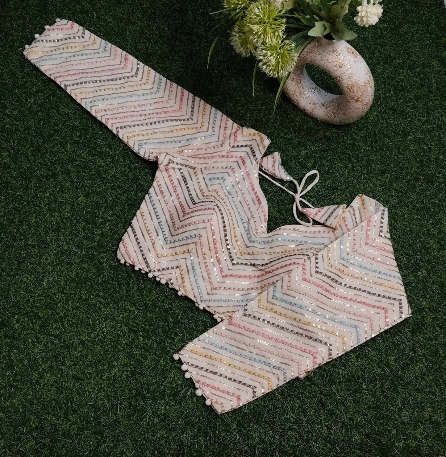 Khadi Cotton Full Sleeves Blouses With Multicolour Embroidery work
