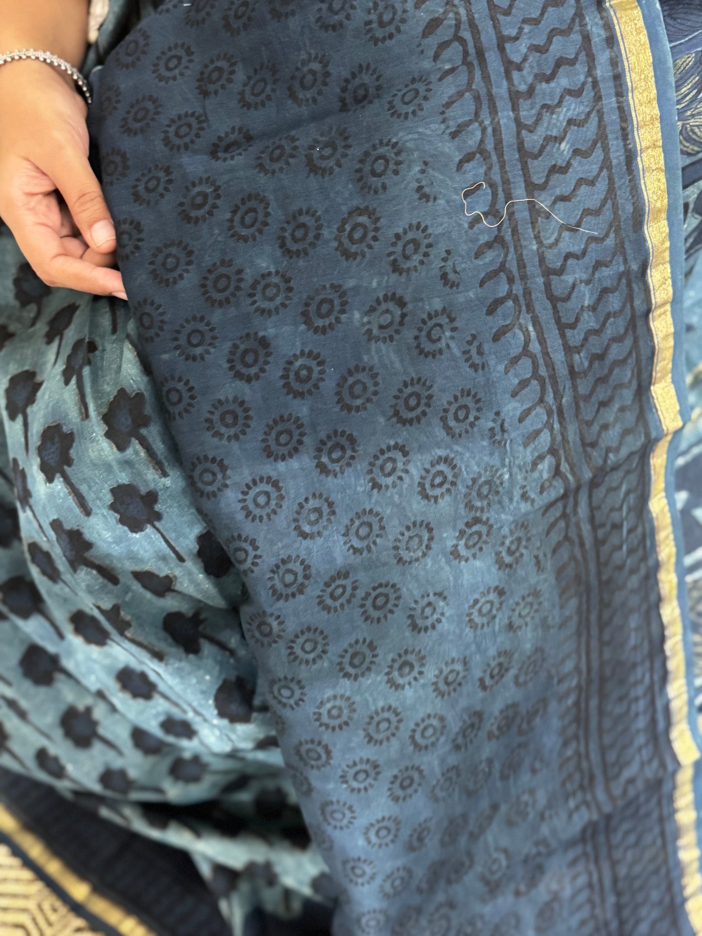 Indigo Chanderi Silk Cotton Saree