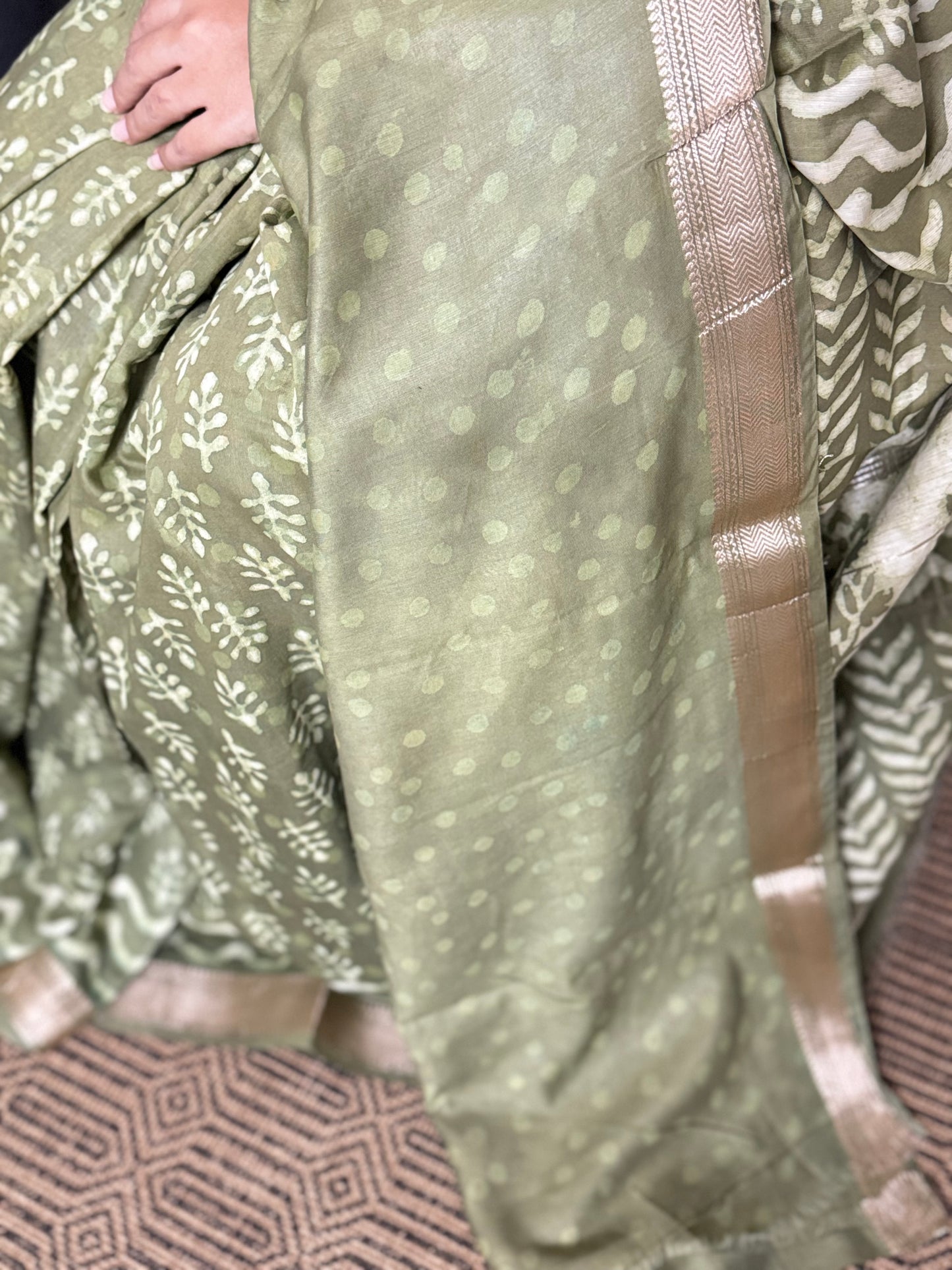 Green Maheshwari Cotton Zari Saree