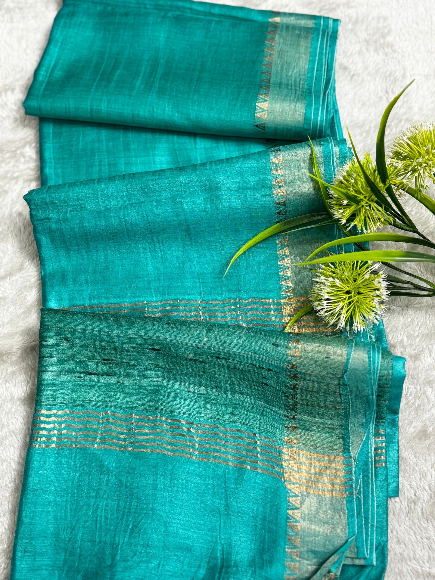 Sea Green Pure Tussar Moonga Silk Saree