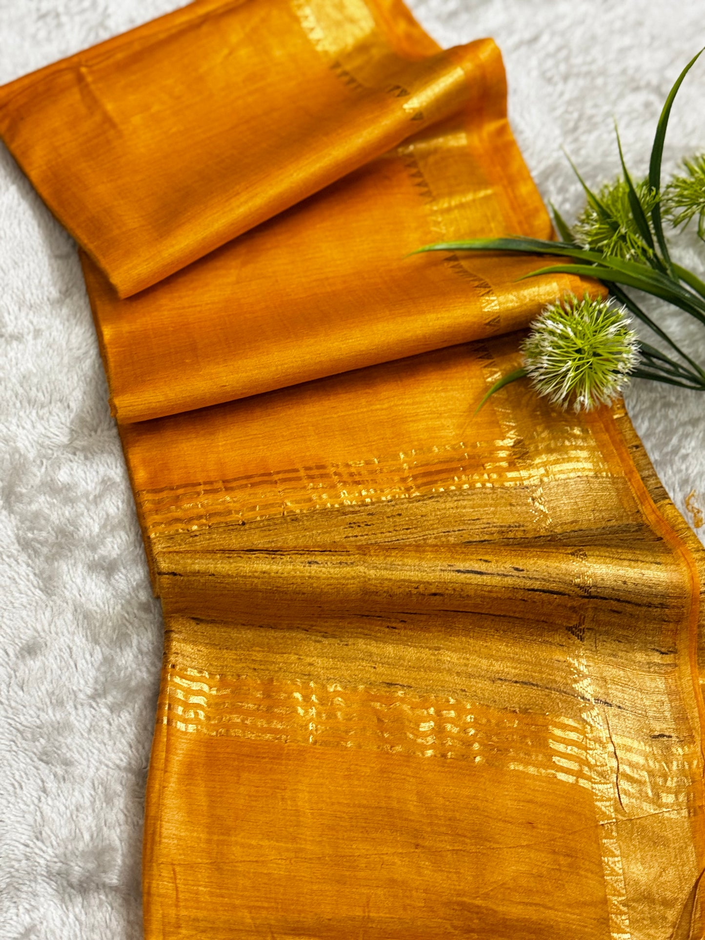Yellow Pure Tussar Moonga Silk Saree