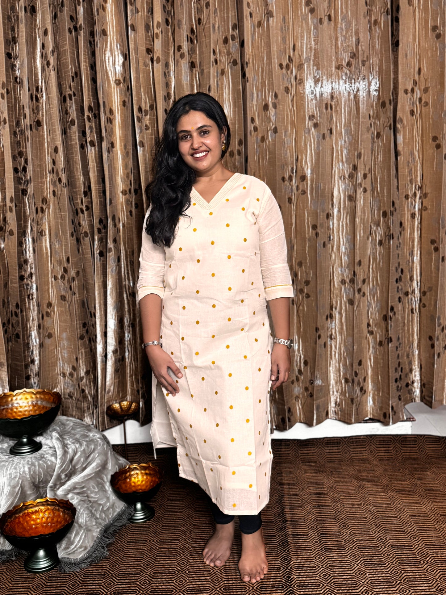 Off White Khadi Cotton Embroidery Kurta