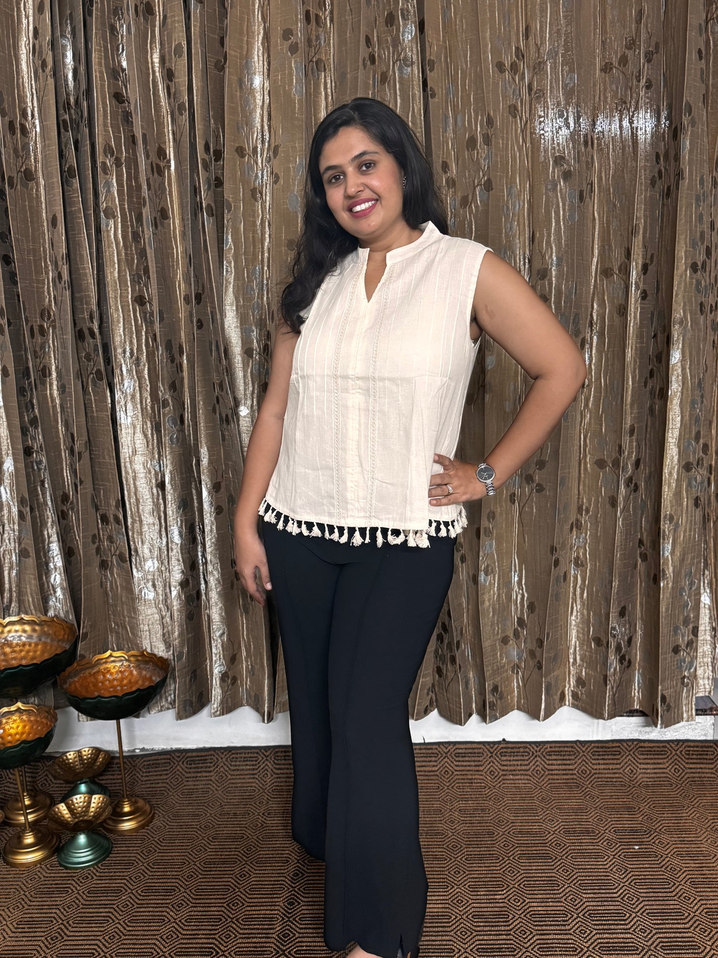Khadi Cotton Embroidered Sleeveless Top