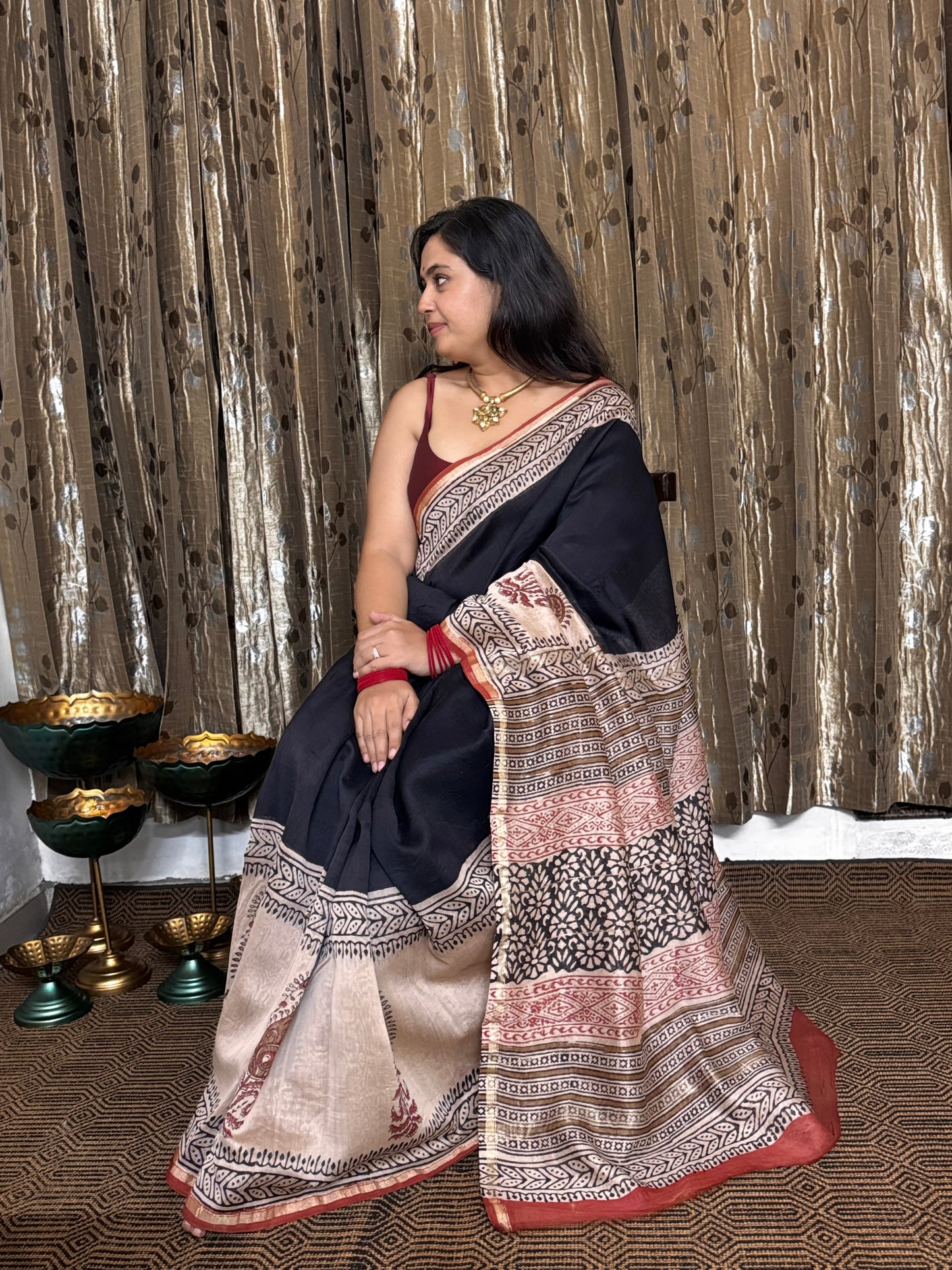 Black Chanderi Silk Cotton Saree