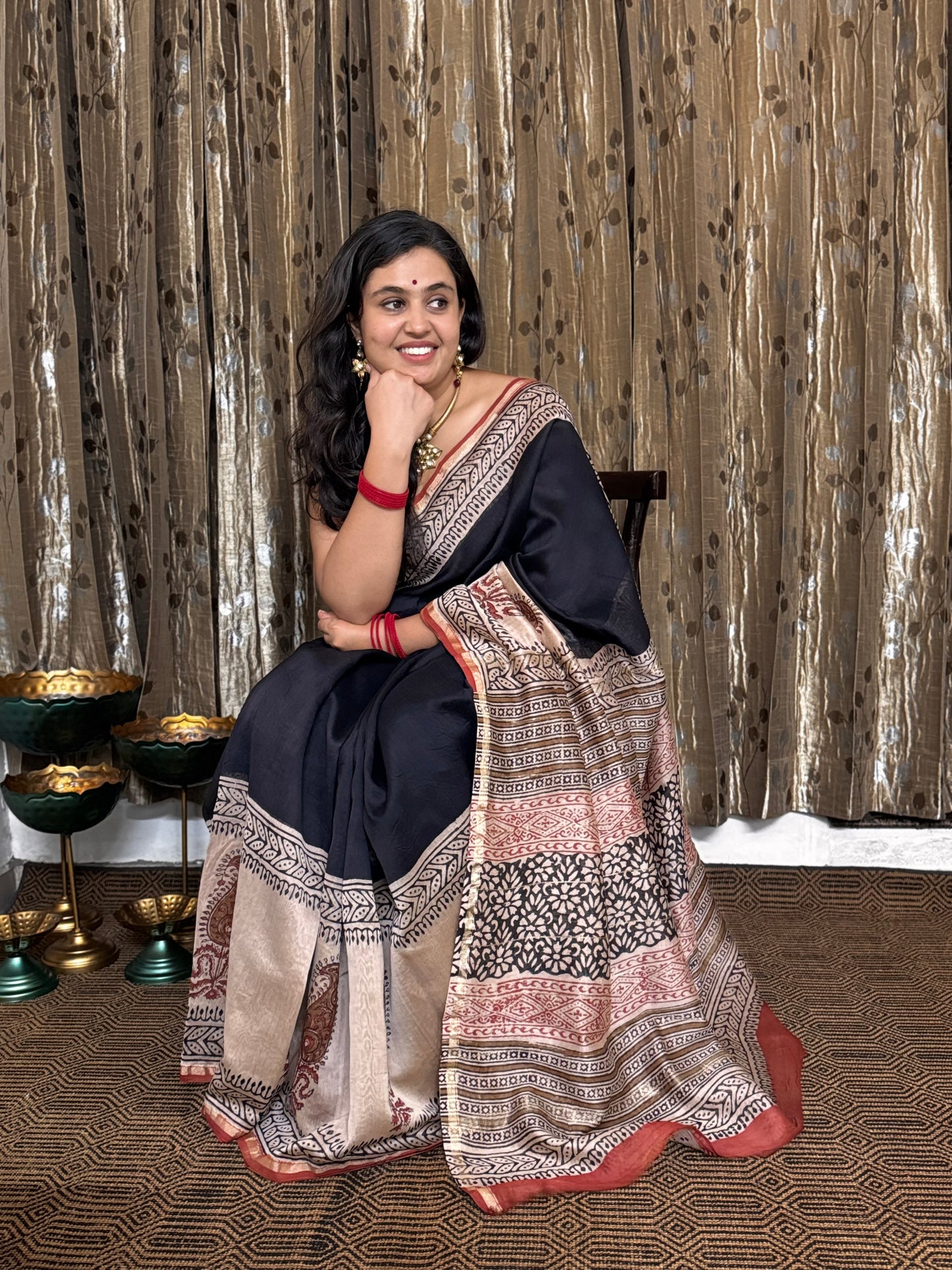 Black Chanderi Silk Cotton Saree