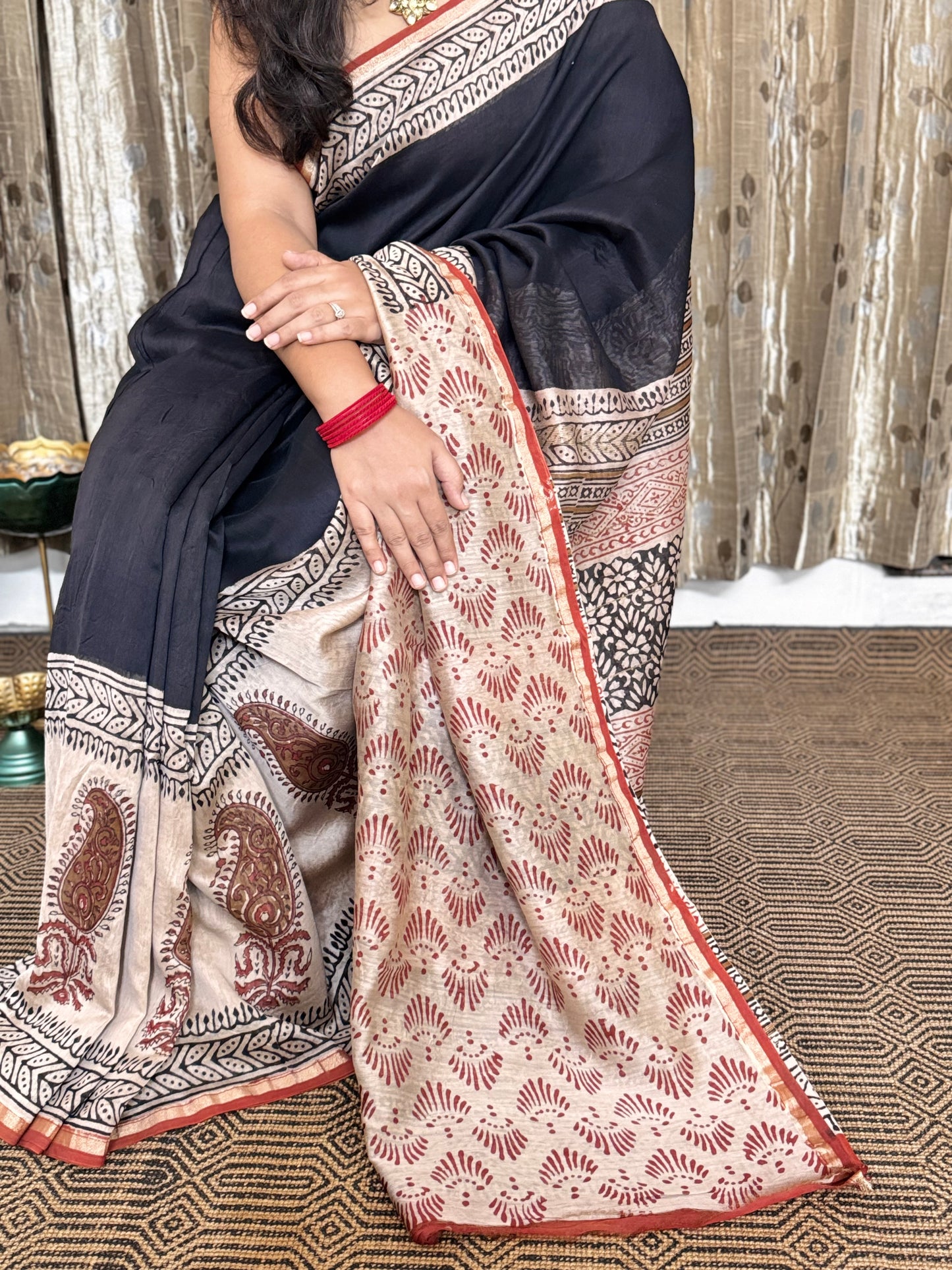 Black Chanderi Silk Cotton Saree