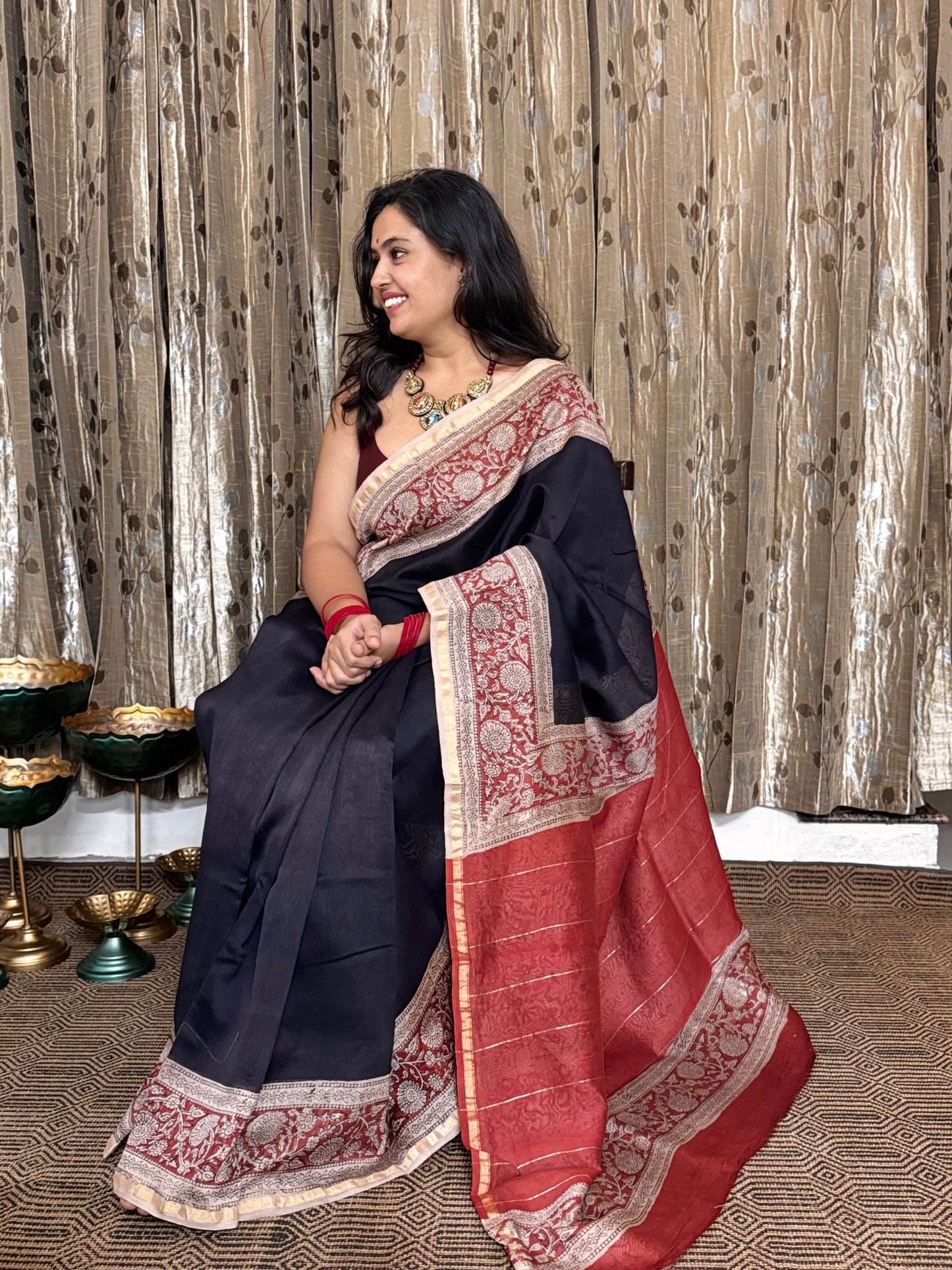 Black Chanderi Silk Cotton Saree