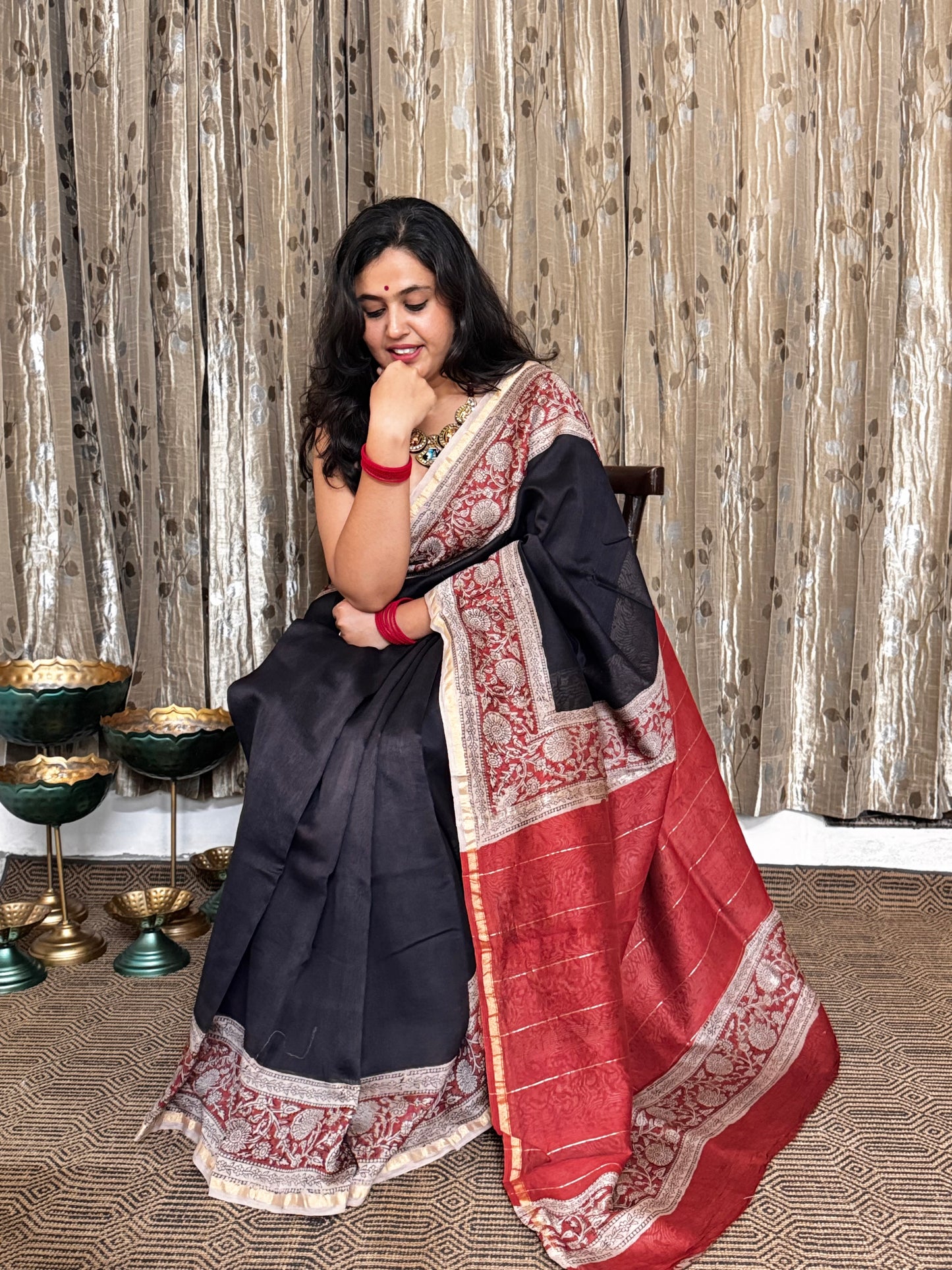 Black Chanderi Silk Cotton Saree