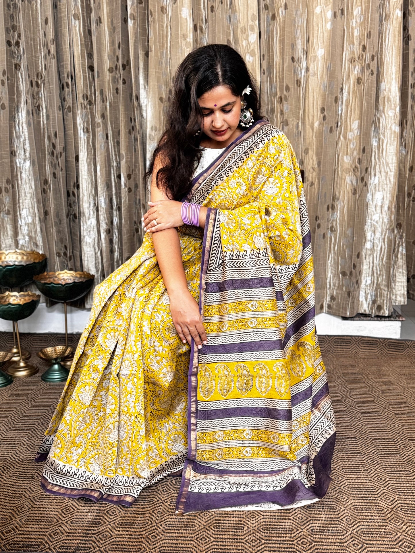 Mustard Chanderi Silk Cotton Saree