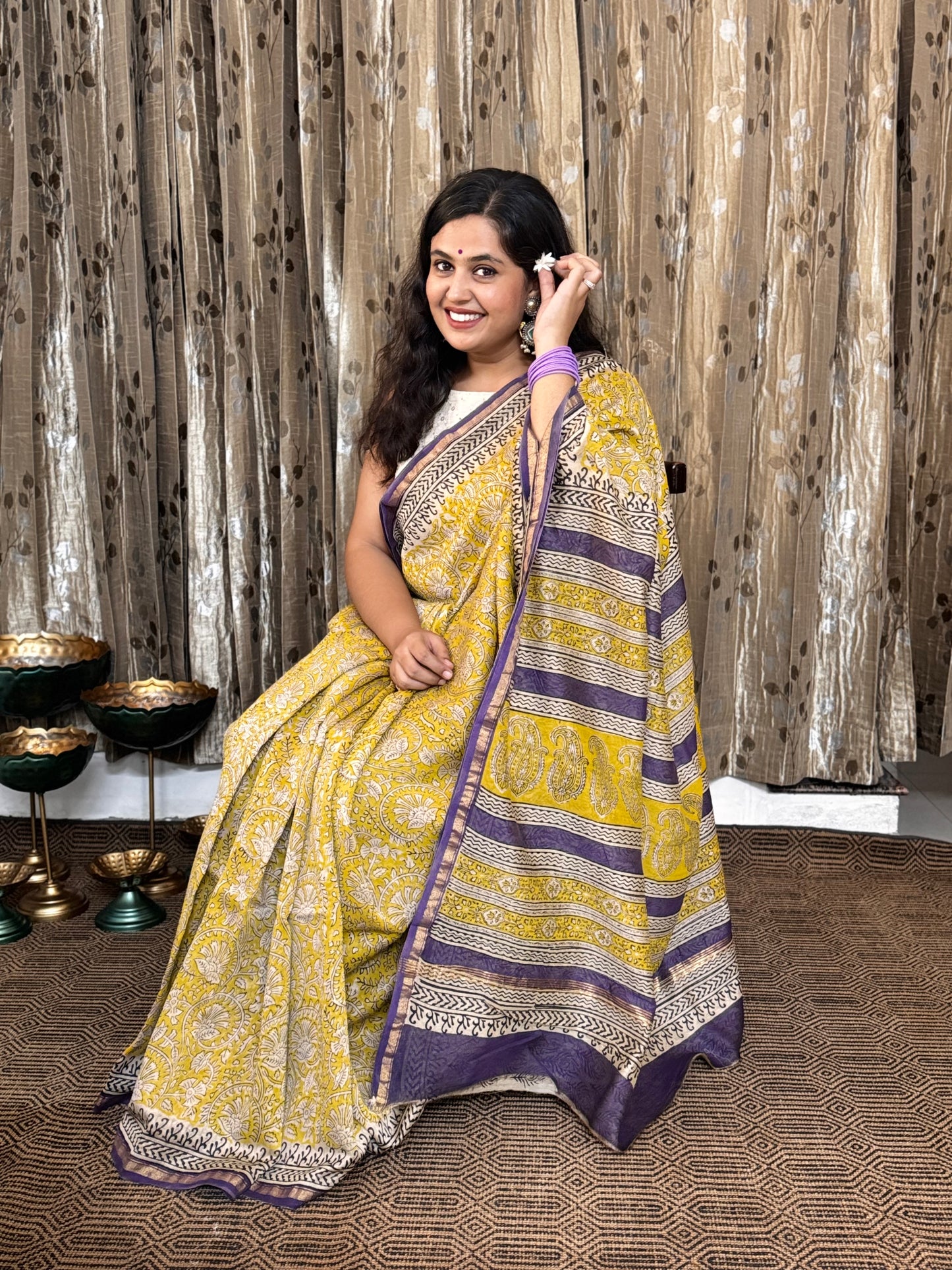 Mustard Chanderi Silk Cotton Saree