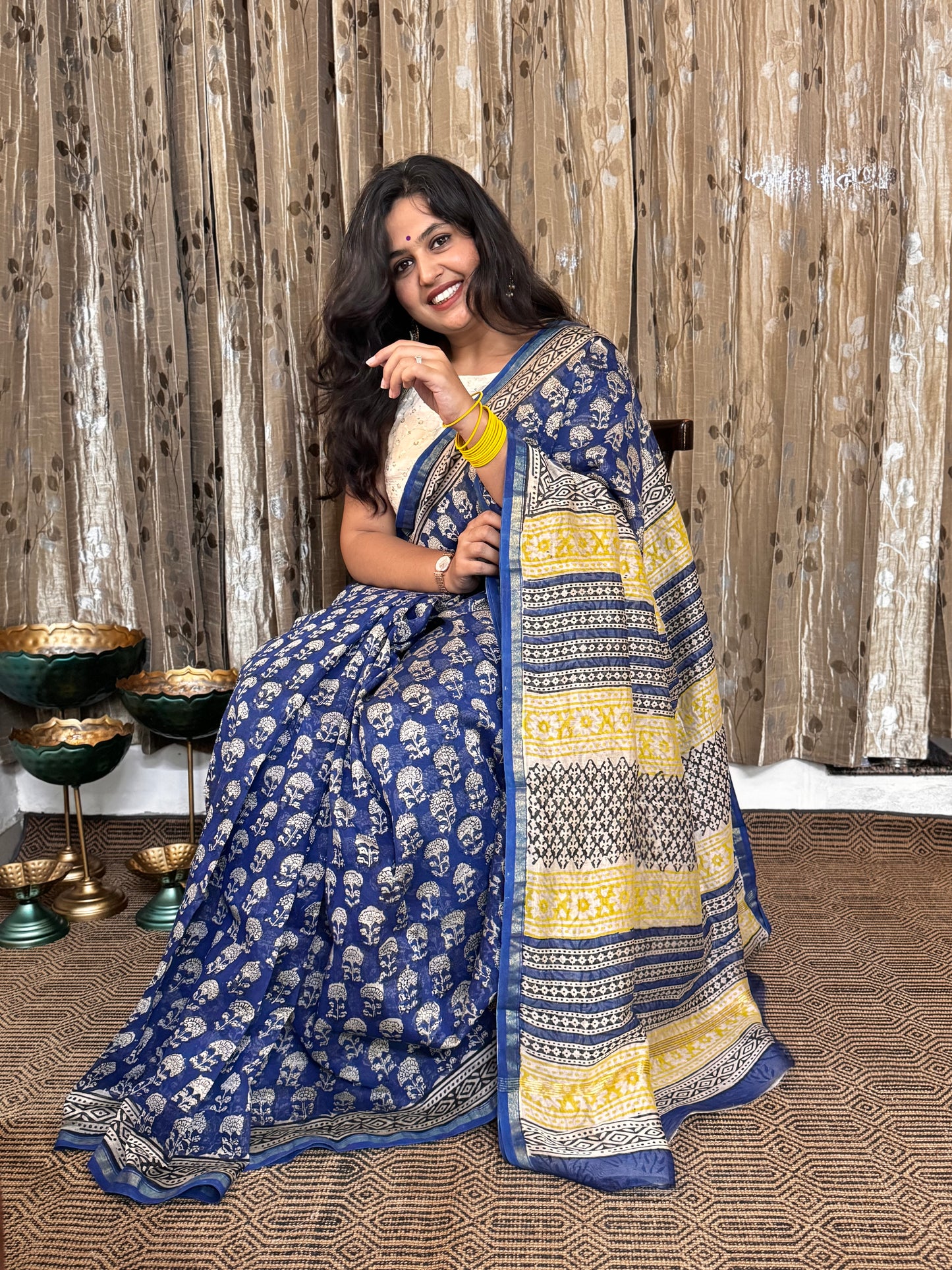Blue Chanderi Silk Cotton Saree