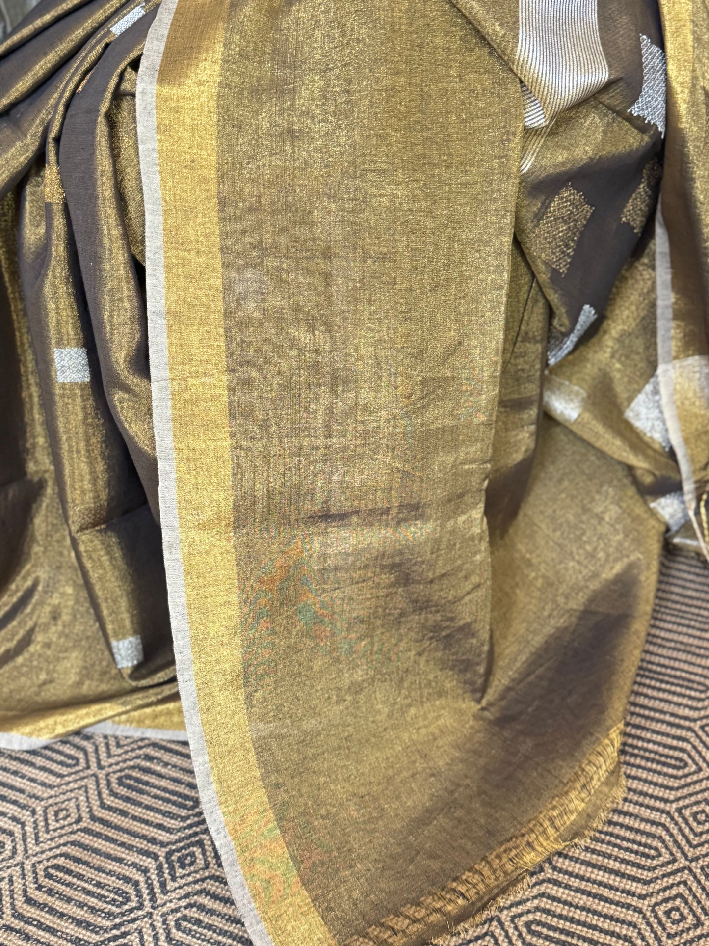 Copper Tissue Linen Jamdani Zari Saree
