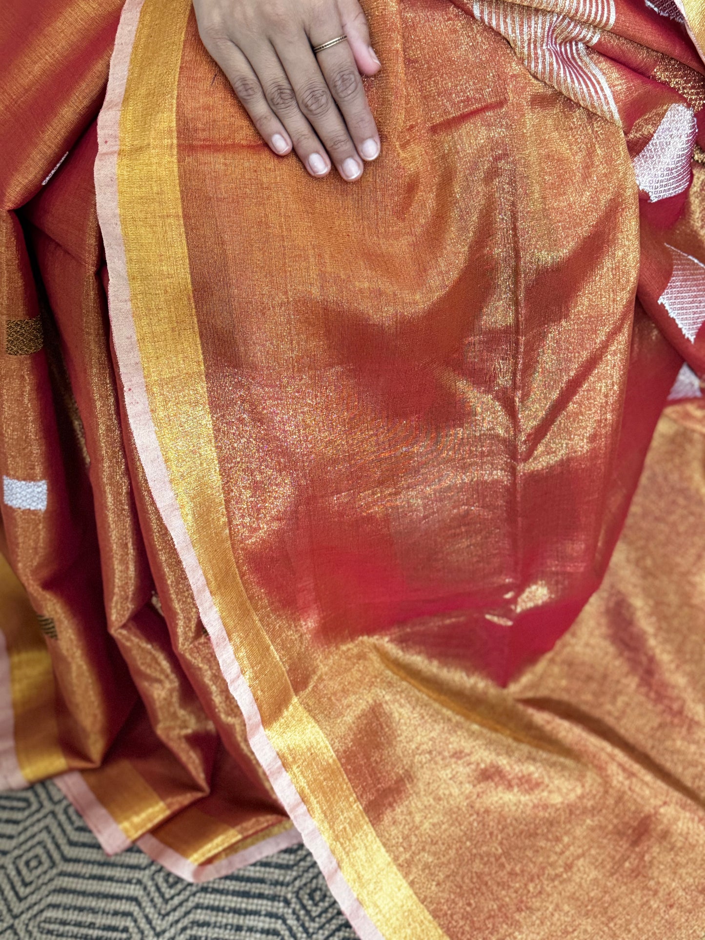 Orange Tissue Linen Jamdani Zari Saree