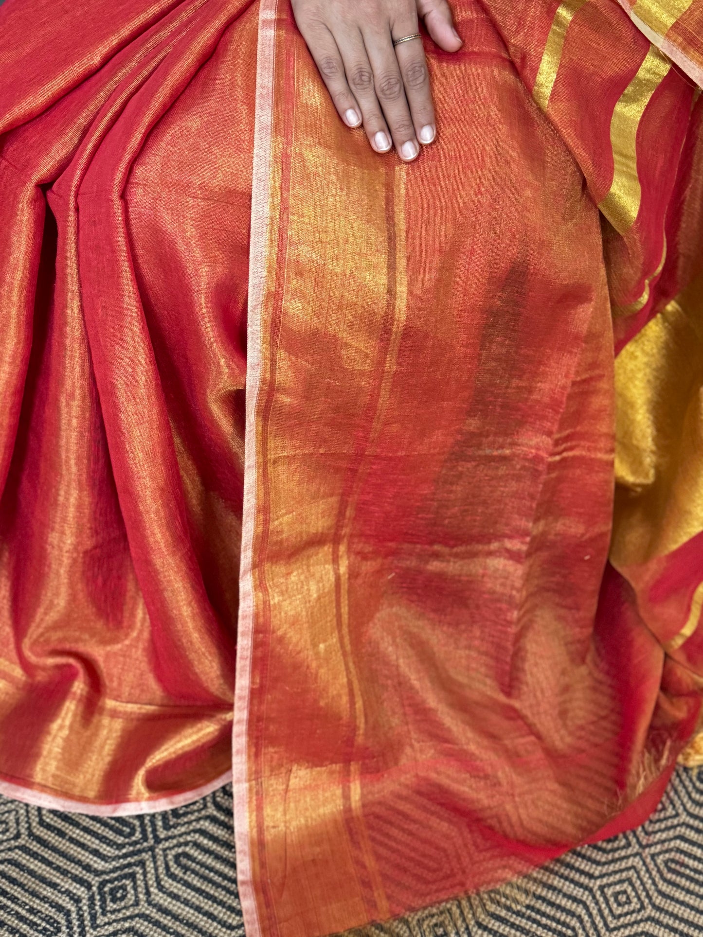 Orange Tissue Linen Saree