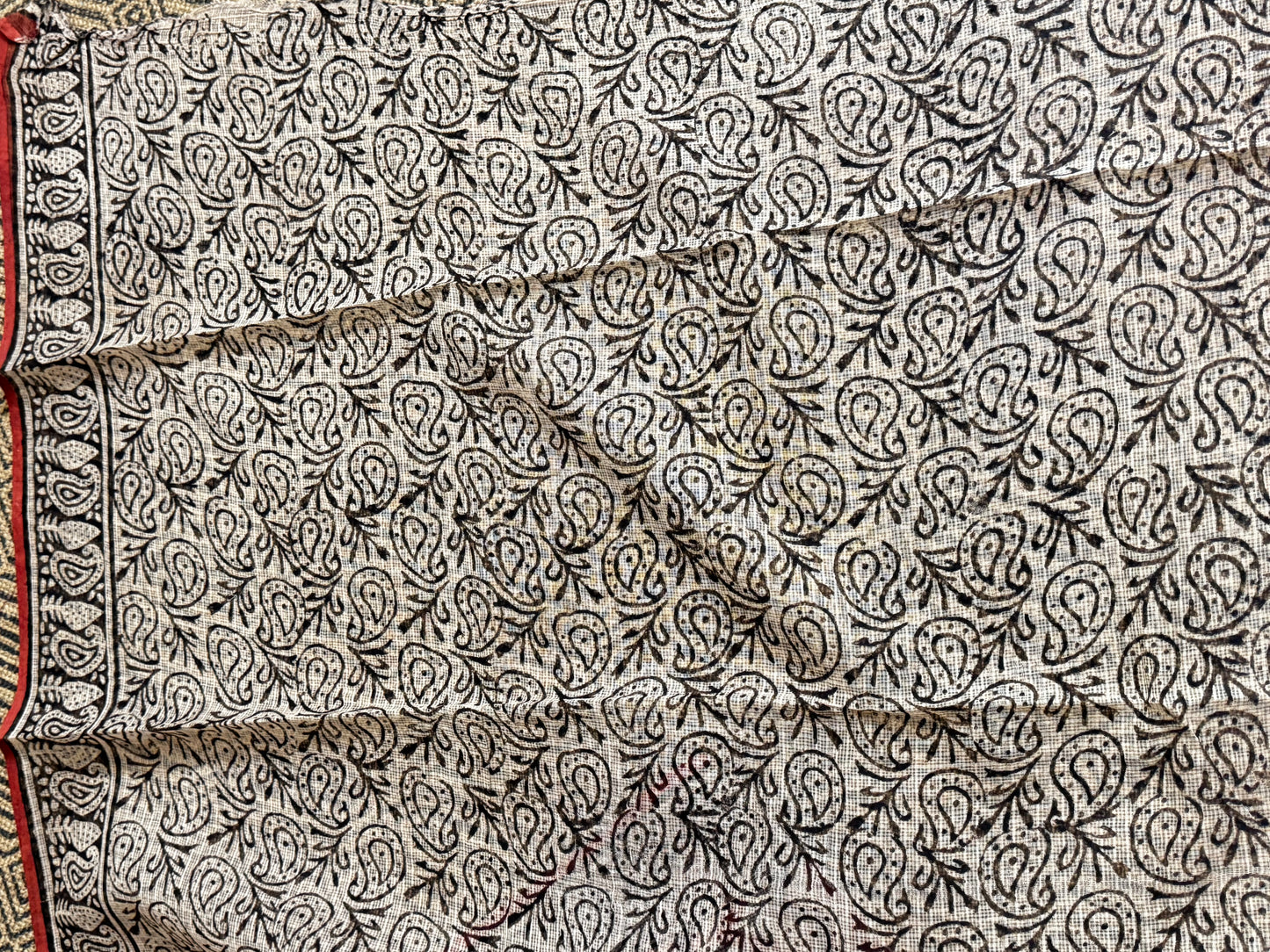 Chevron Block Printed Kota Doria saree