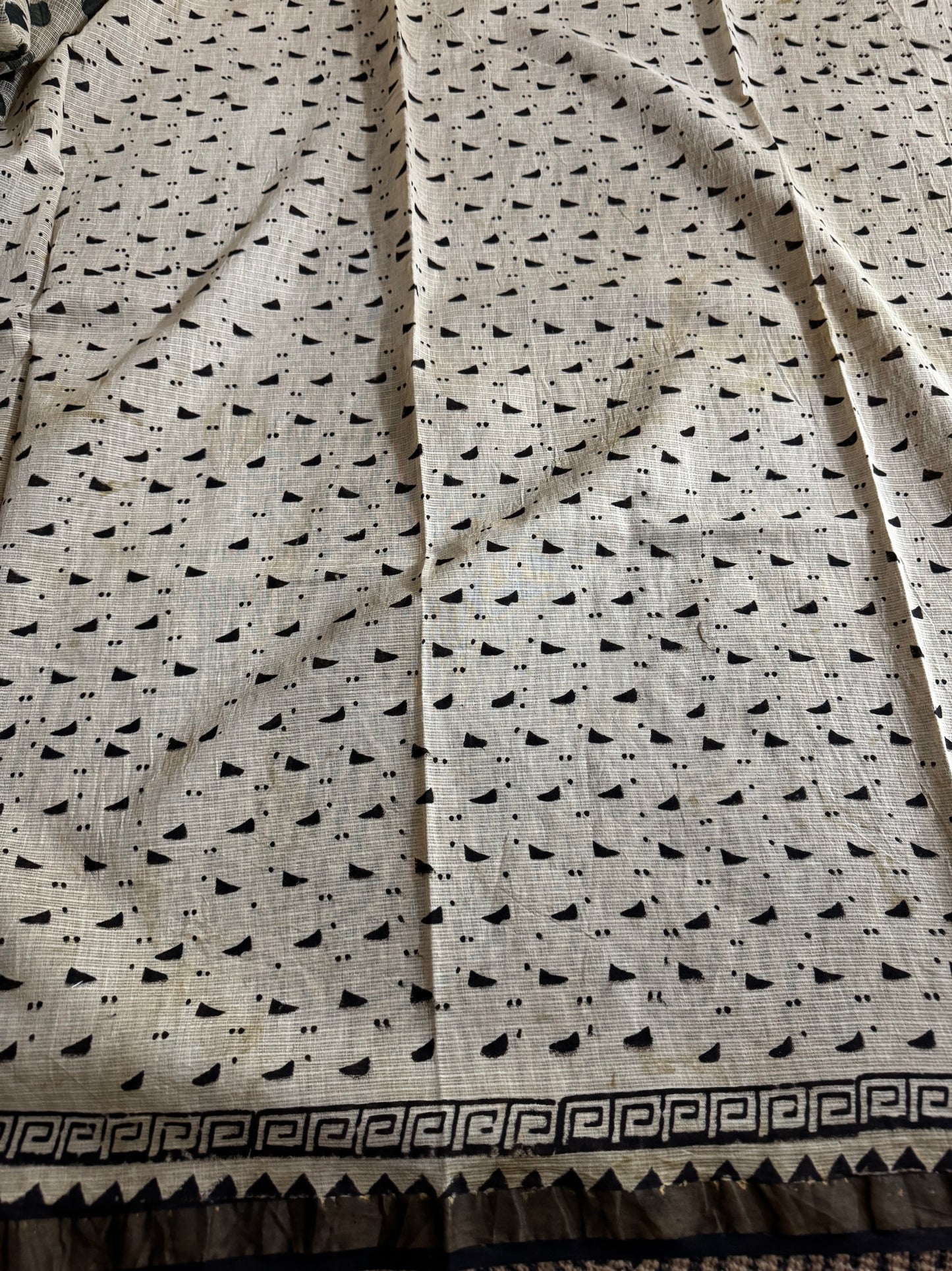 Elephant Block Printed Kota Doria saree