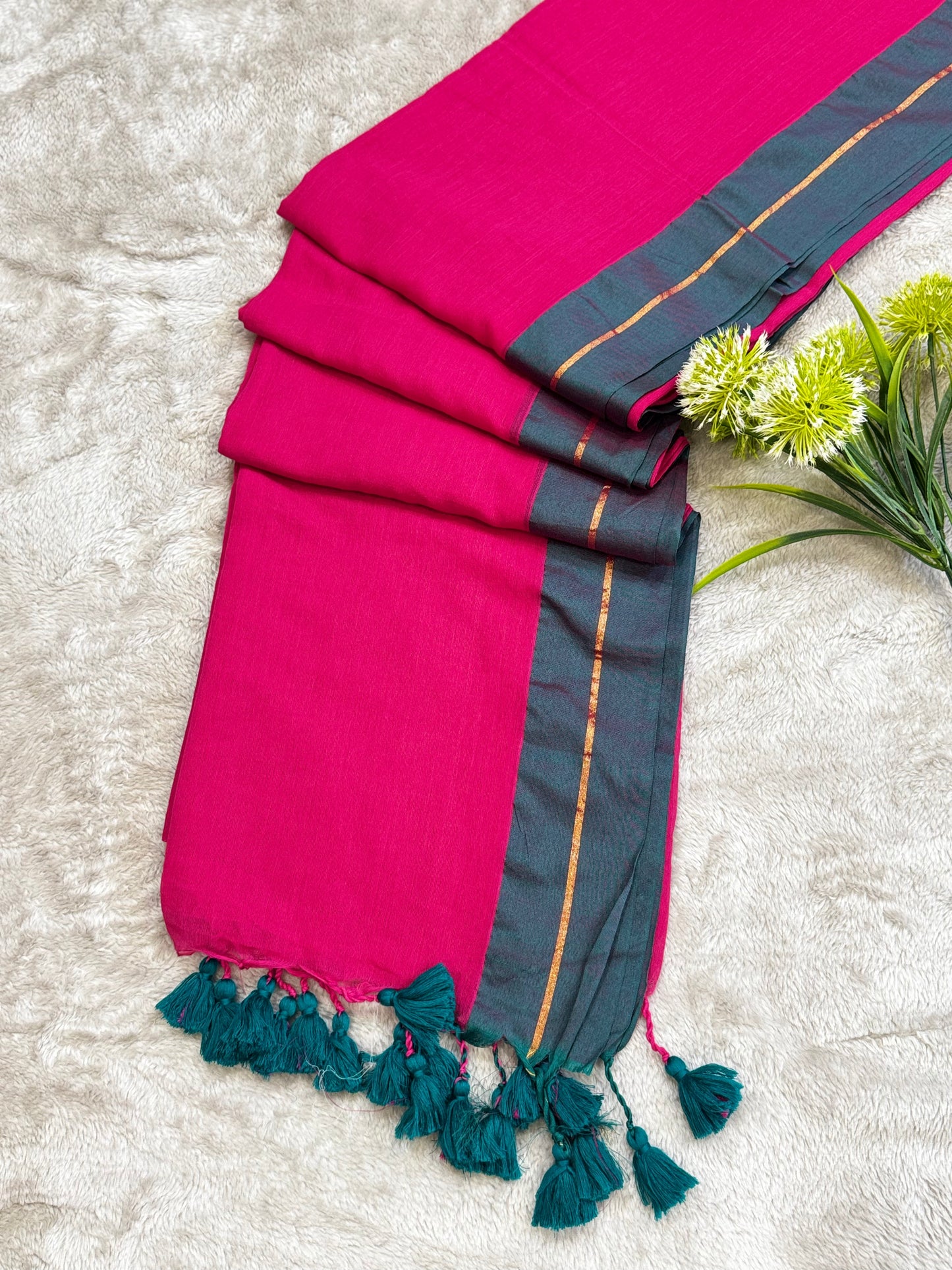 Pink Mul Cotton Saree