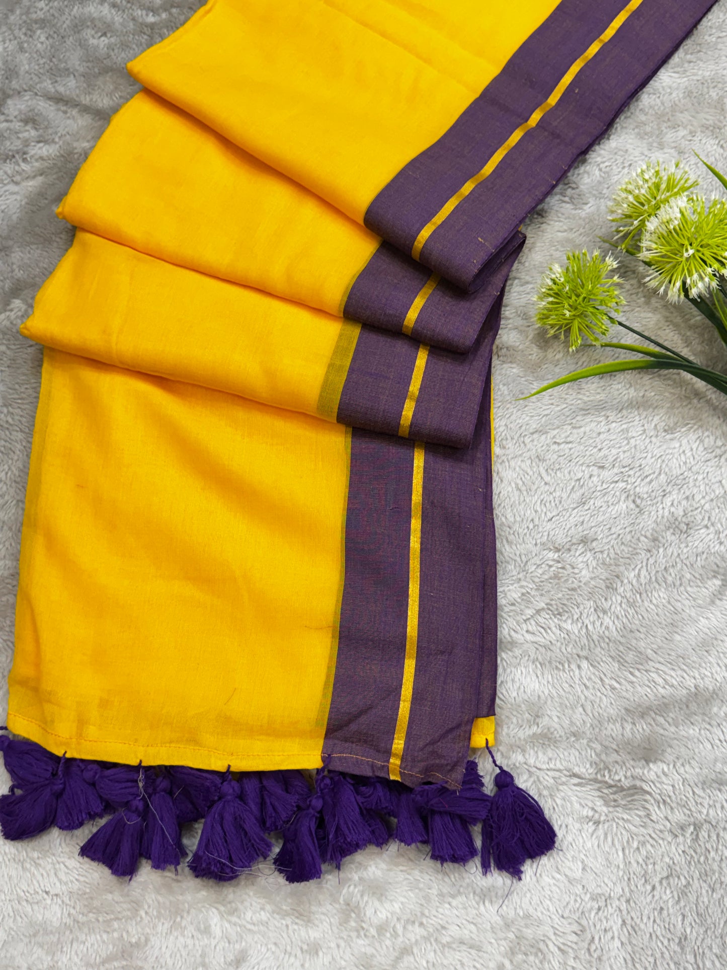 Yellow Mul Cotton Saree