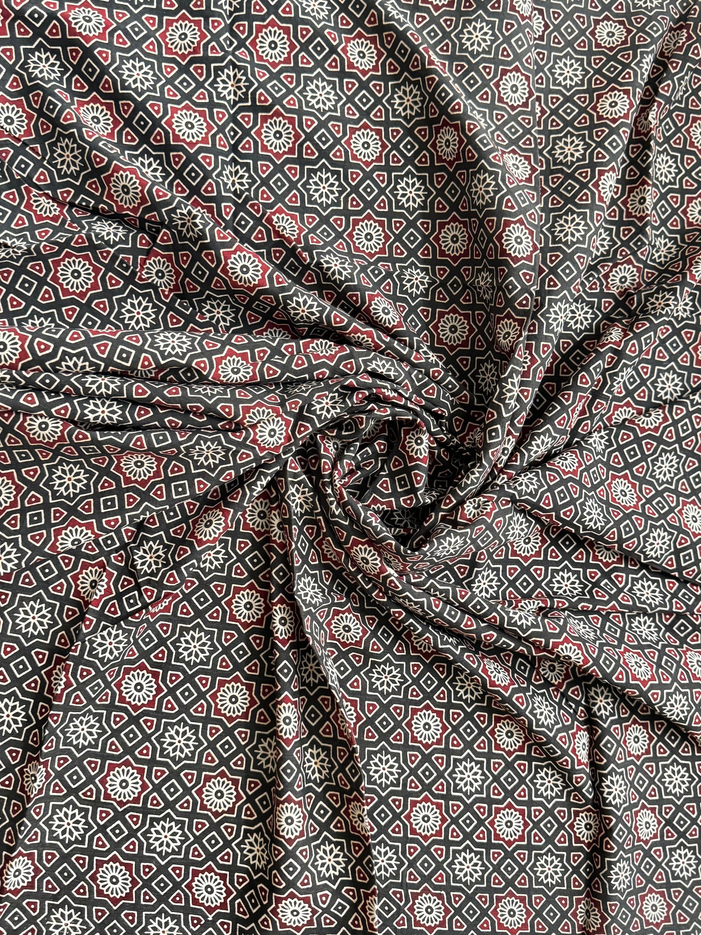 Red Applique Patchwork Mul Cotton Tagai Ajrakh Saree
