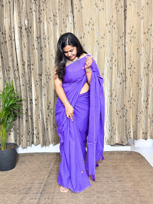 Purple Mul Cotton Tagai Saree