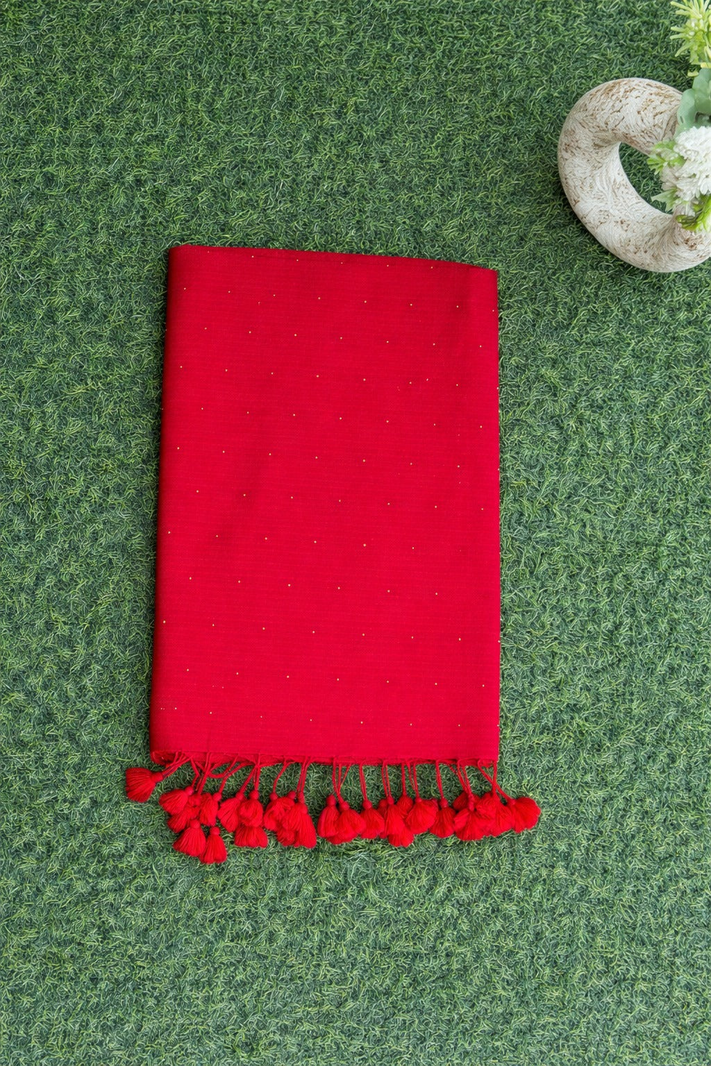 Red Sequin Mul Cotton Saree