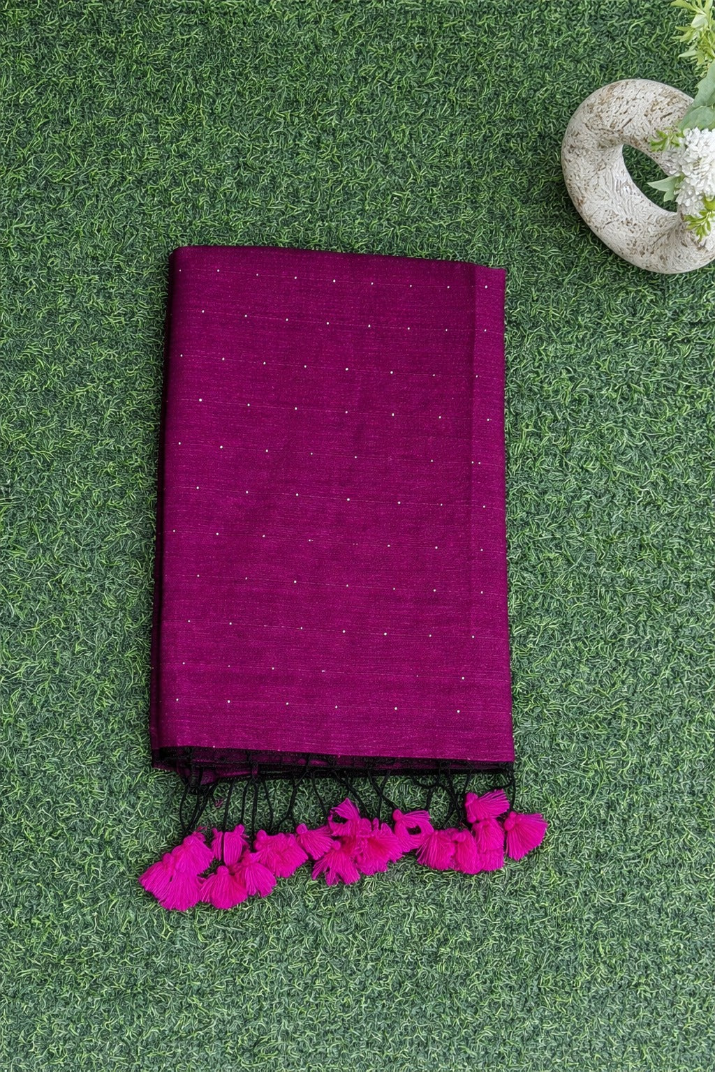 Purple Sequin Mul Cotton Saree
