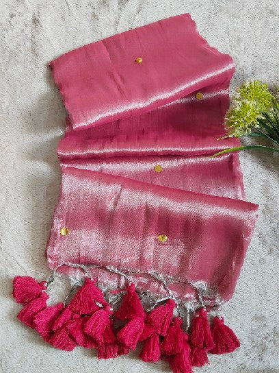 Pink Shimmer Tissue Saree With Chumki