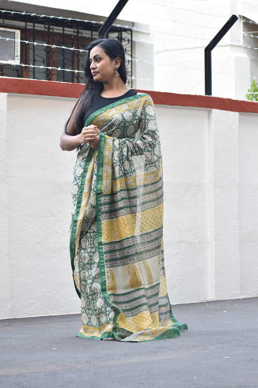 Green Chanderi Silk Cotton Saree (Blouse)