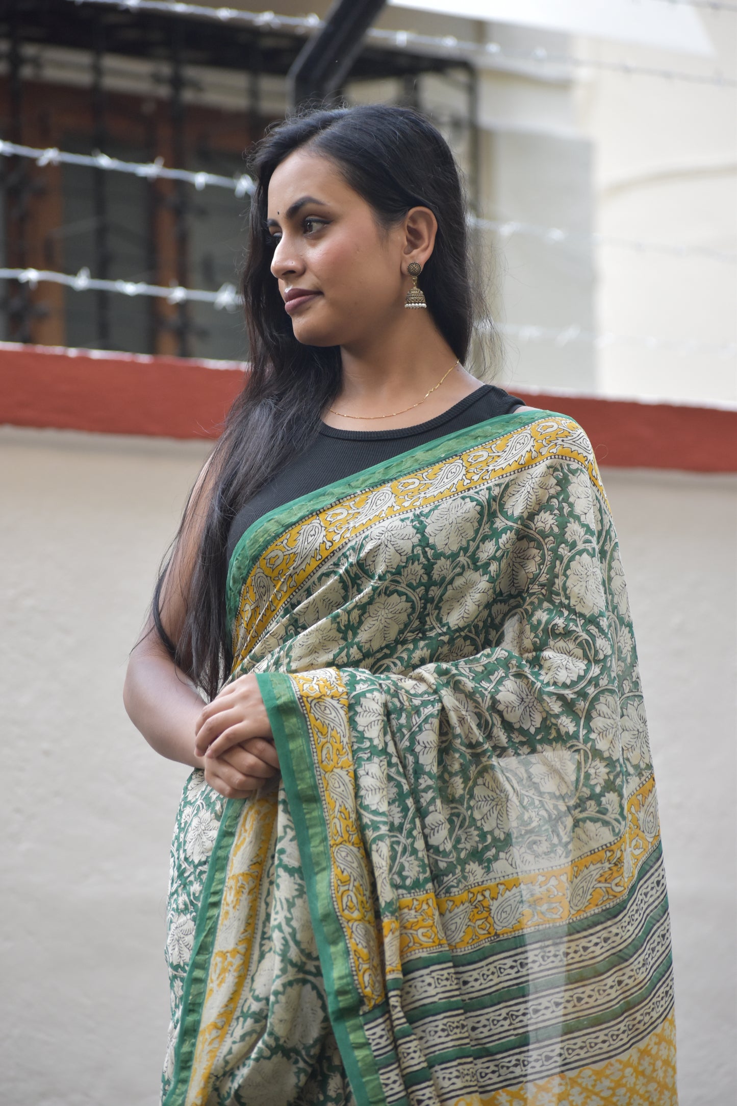 Green Chanderi Silk Cotton Saree (Blouse)