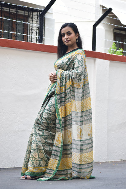 Green Chanderi Silk Cotton Saree (Blouse)