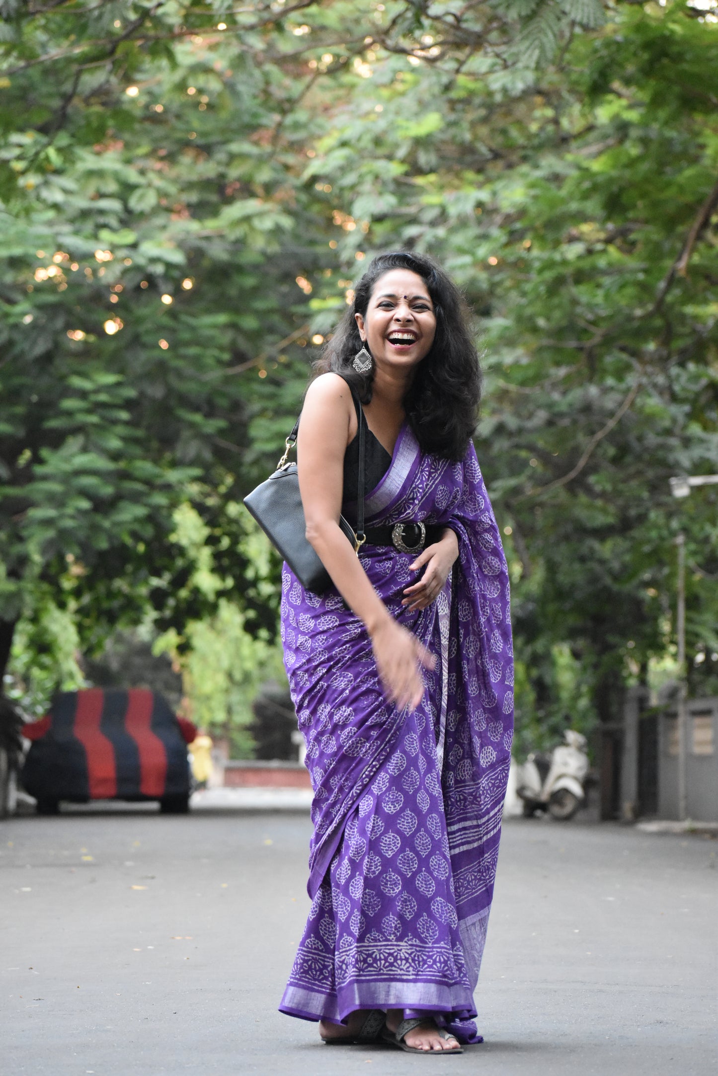 Purple Linen Cotton Zari Saree