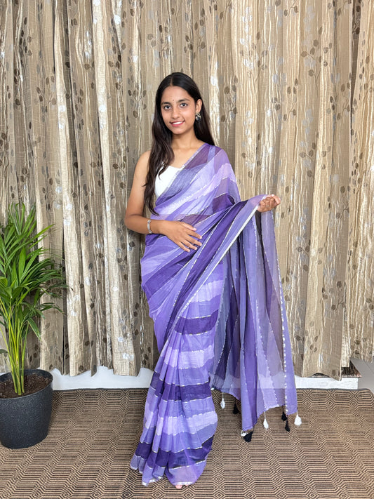 Lavender Mul Cotton Saree