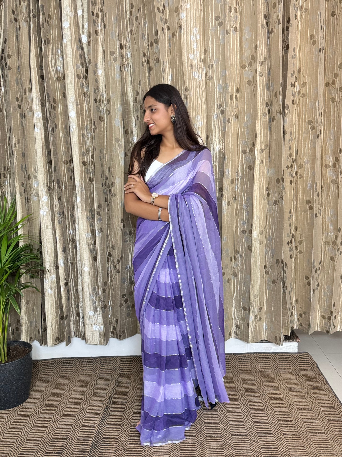 Lavender Mul Cotton Saree