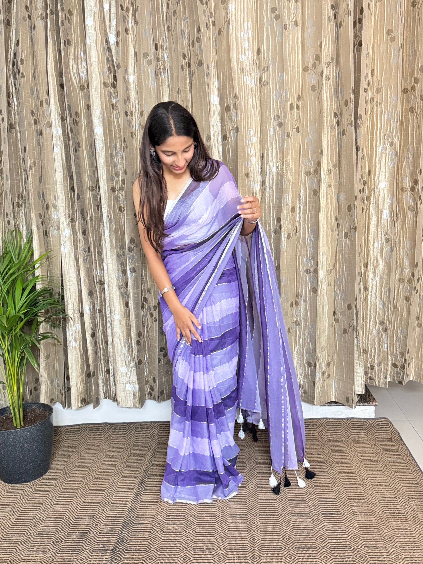 Lavender Mul Cotton Saree