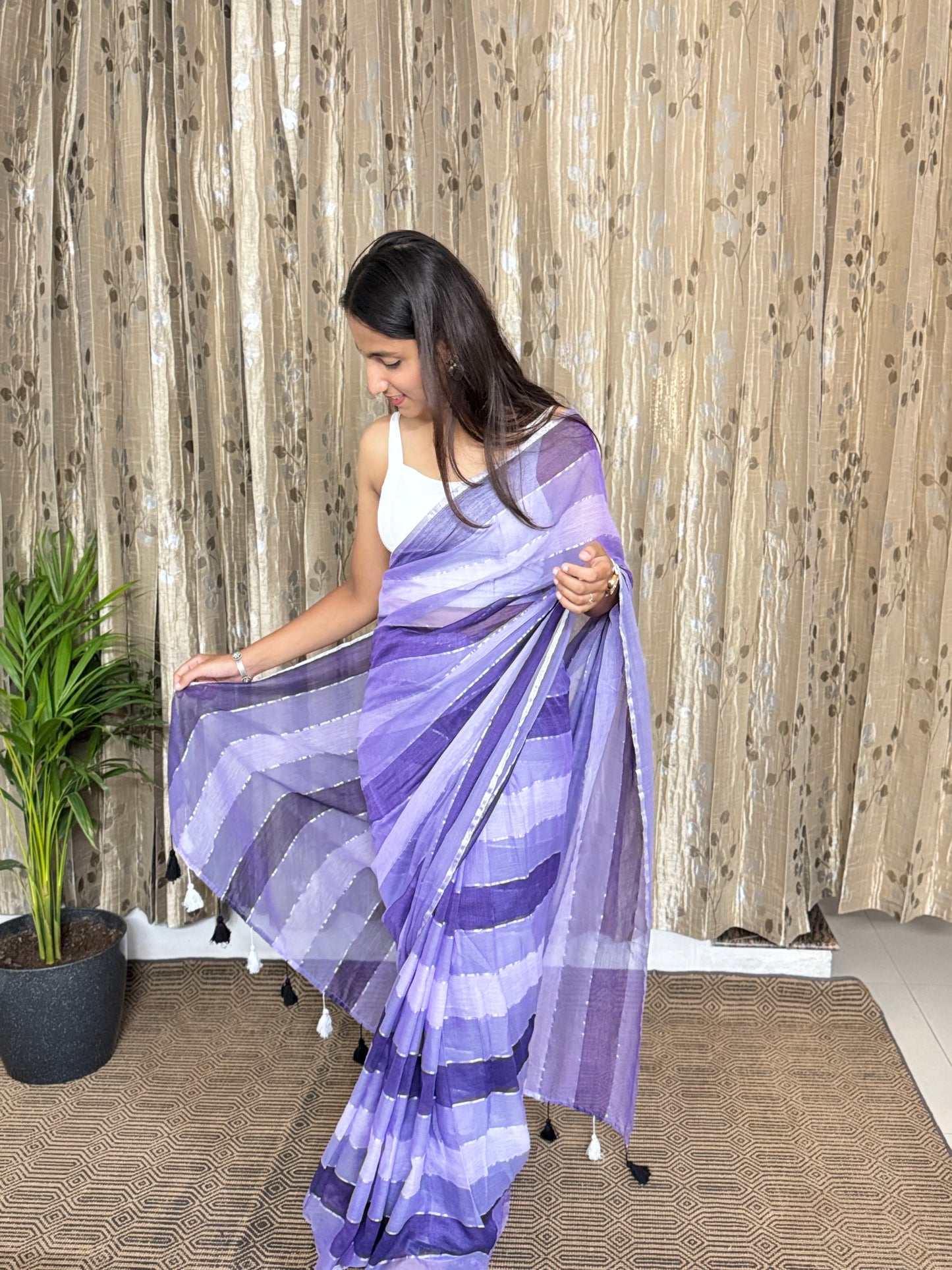 Lavender Mul Cotton Saree