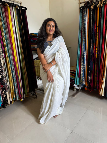 White Striped Cotton Saree