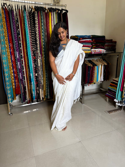 White Striped Cotton Saree