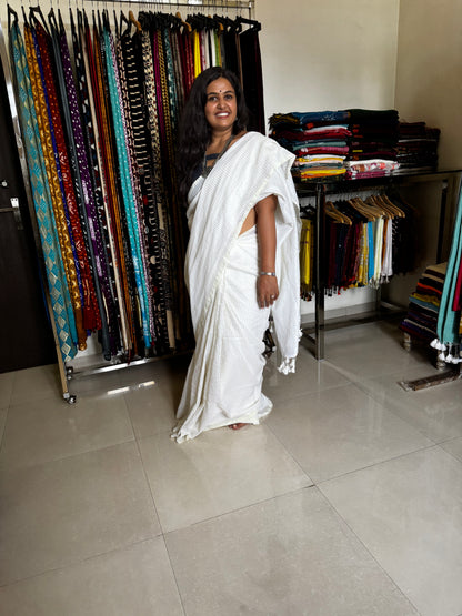 White Striped Cotton Saree