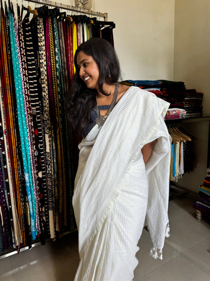 White Striped Cotton Saree