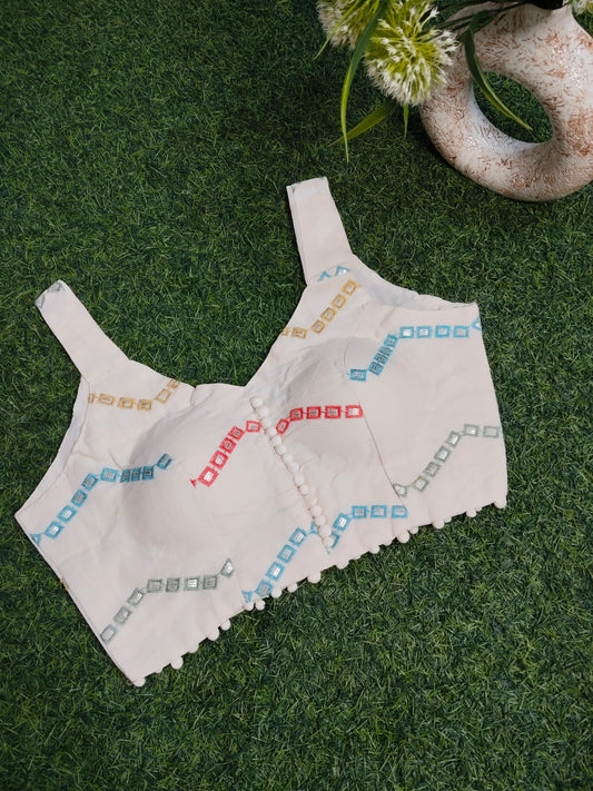 Khadi Cotton Blouses with Multicolour Embroidery and Sequin work