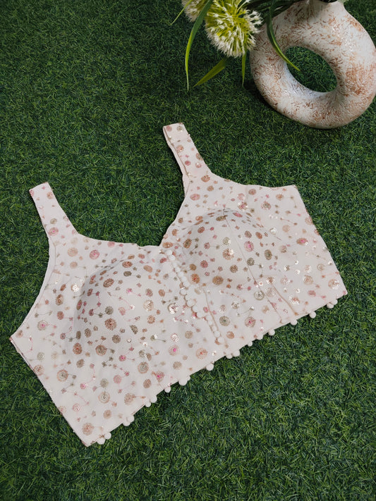 Khadi Cotton Blouses with Pink Embroidery and Sequin work
