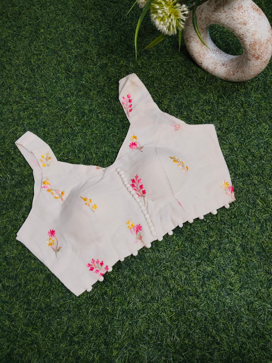 Khadi Cotton Blouses with Pink Embroidery