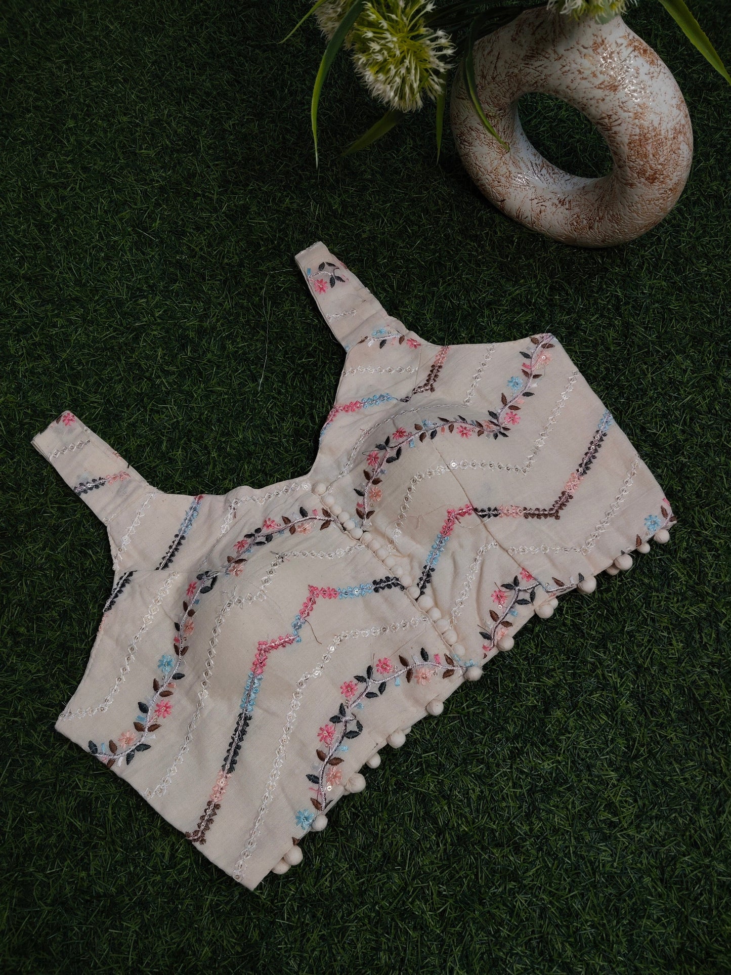 Khadi Cotton Blouses with Multicolour Embroidery