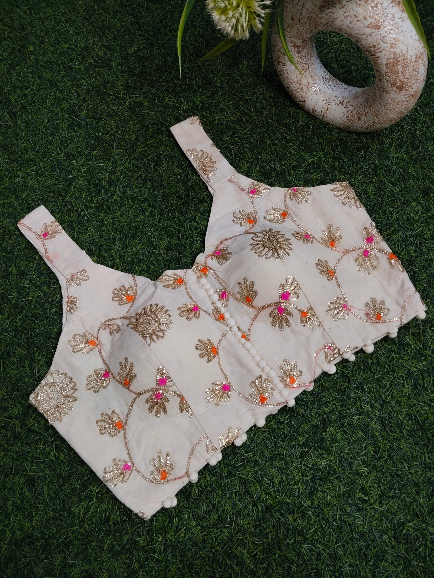 Khadi Cotton Blouse With Gota Patti Work
