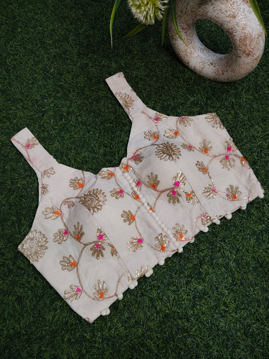Khadi Cotton Blouse With Gota Patti Work