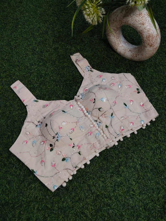 Khadi Cotton Blouse With Multicolour Embroidery Work