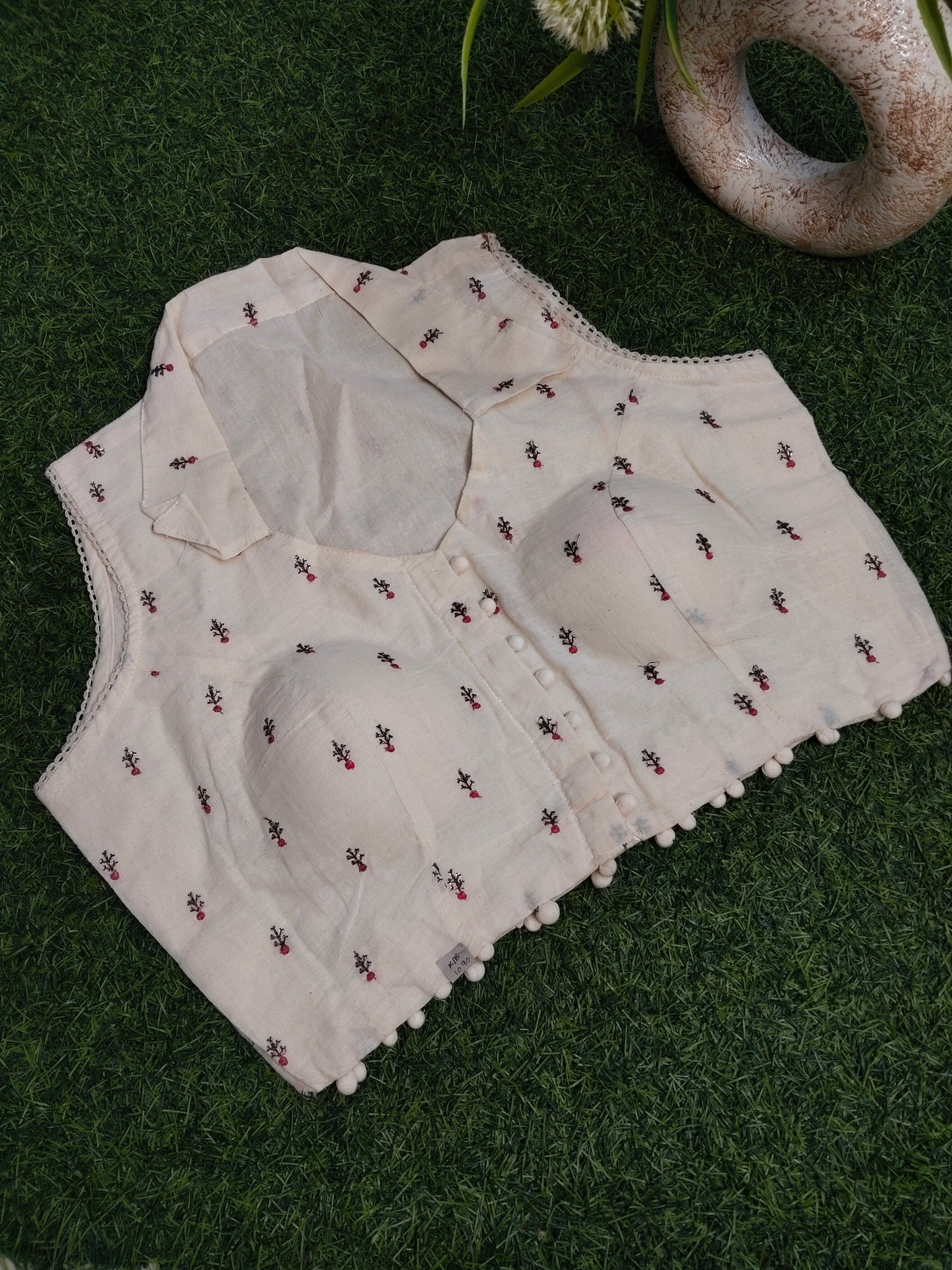 Khadi Cotton Blouse With Pink And Black Embroidery Work With Sequin
